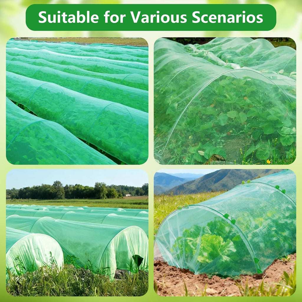 Garden Mesh Netting Kit for Raised Beds, 10x30FT Green Garden Netting ＆6 Sets Fiberglass Garden Hoops, Row Cover Garden
