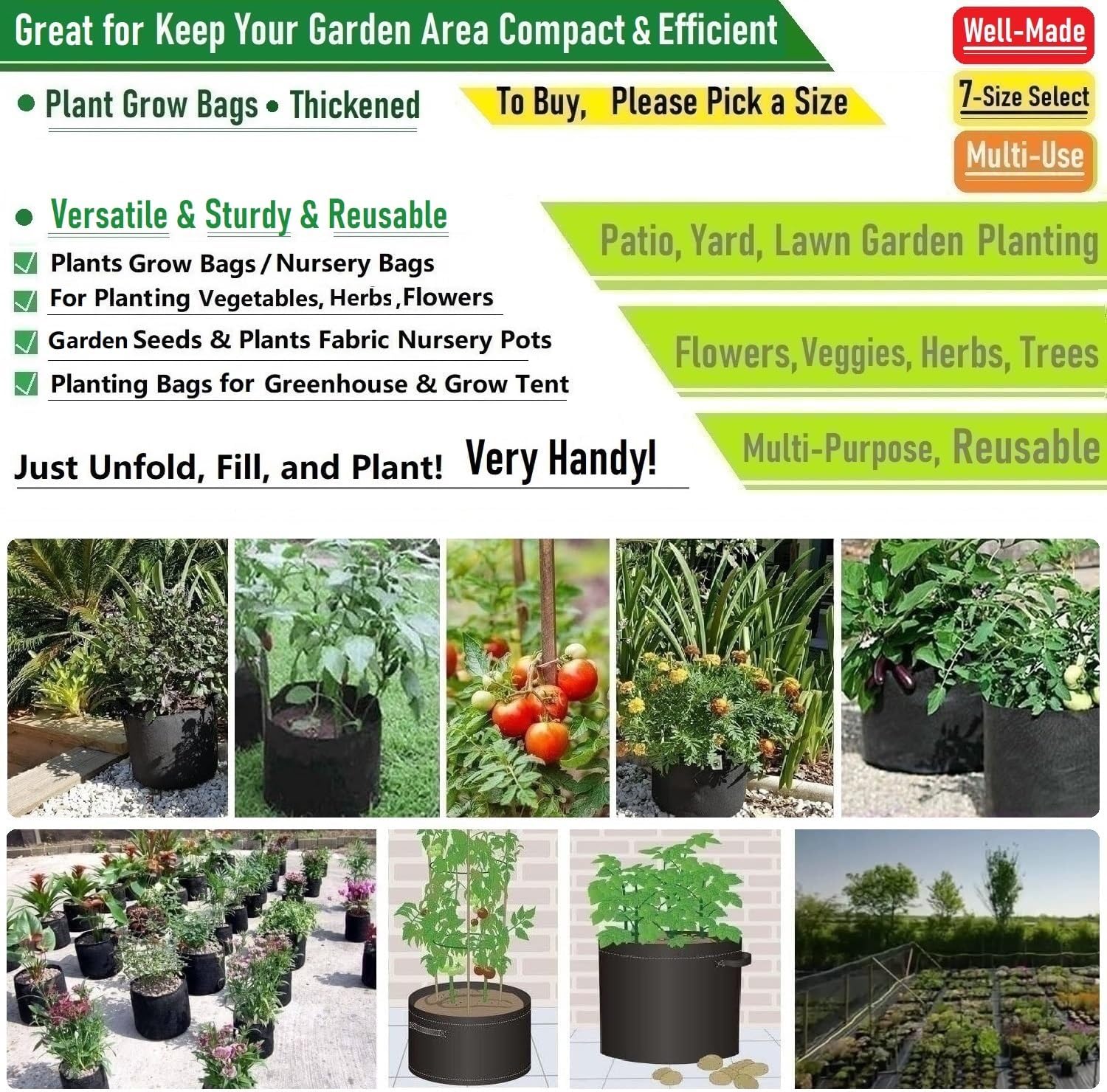 5-Pack 10 Gallon Thickened Plant Grow Bags (16x12 in) Fabric Plant Pots for Tomato,Potato Planters,Herbs Veggies