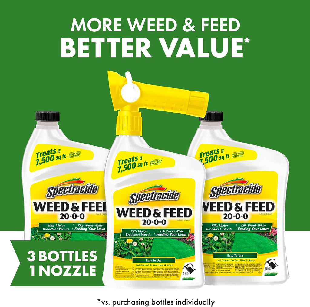 Spectracide Weed & Feed 20-0-0, Dual Action Formula 32 Oz, 3 Pack | Kills Weeds & Feeds Lawn, Kills Dandelion
