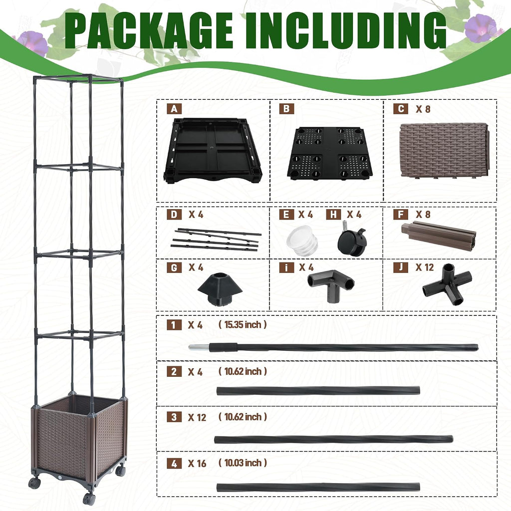 Quibbay Raised Garden Bed Planter Box with Trellis, 62.2" Self-Watering Tomato Planters for Climbing Plants Vine