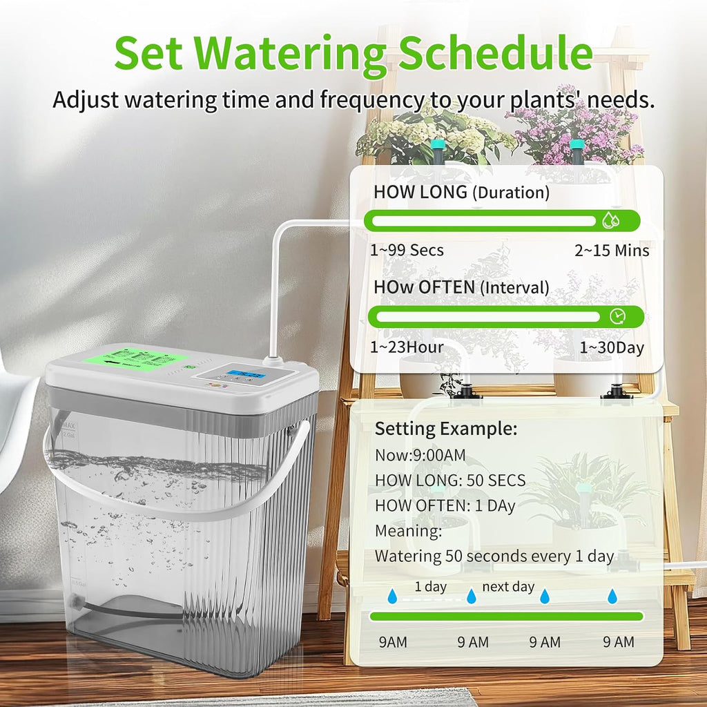 Indoor Drip Irrigation System with 2-Gallon Water Tank, Touch Night Light & Programmable Timer-Self-Watering Kit for 10