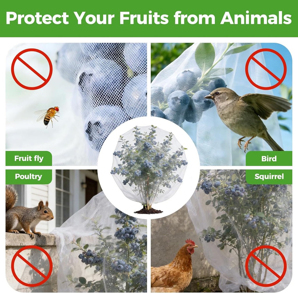Blueberry Bush Netting Cover 2 Pack 8 x 8 ft, Bird Netting with Zipper & Drawstring, Reusable Berry Bush Netting for
