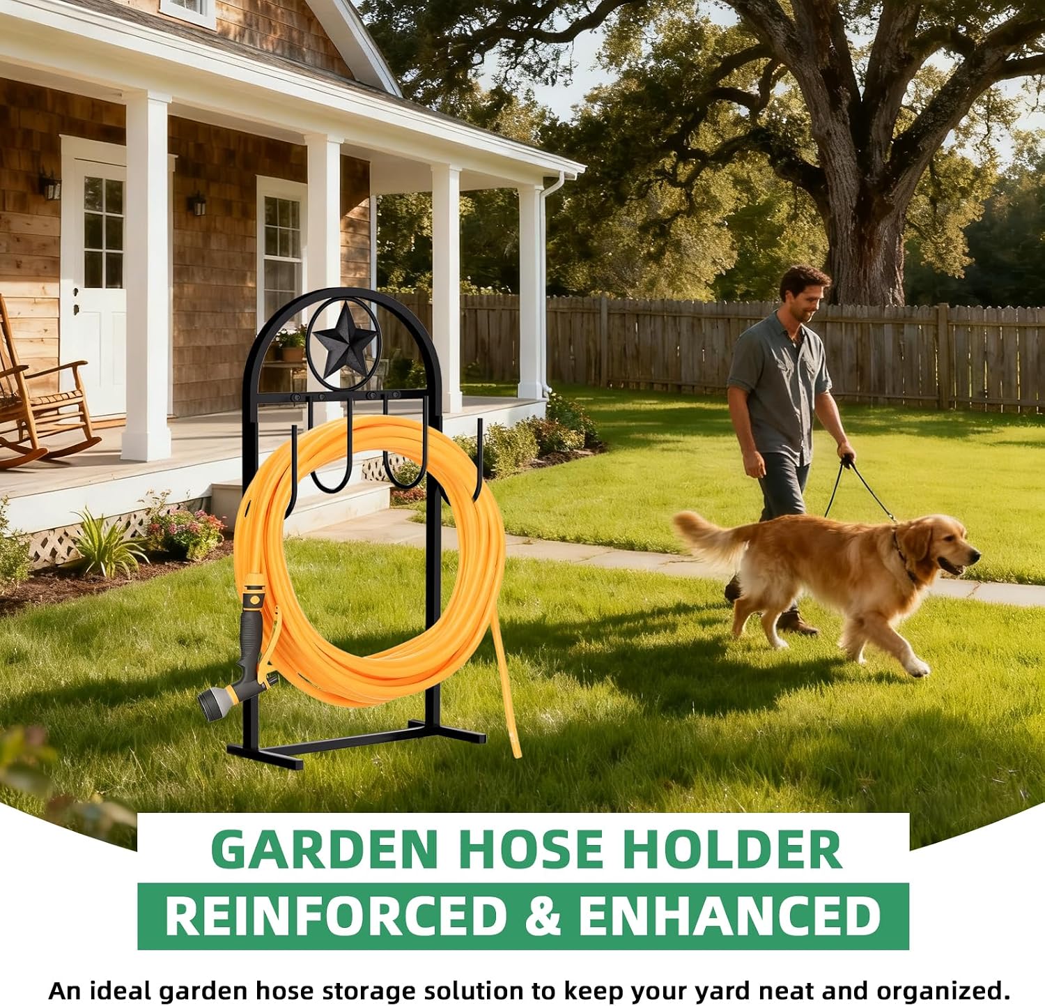 Garden Hose Holder,100ft Capacity Hose Reel,Star Style | Upgraded Metal for Stronger and Stable,Heavy Duty Water Hose