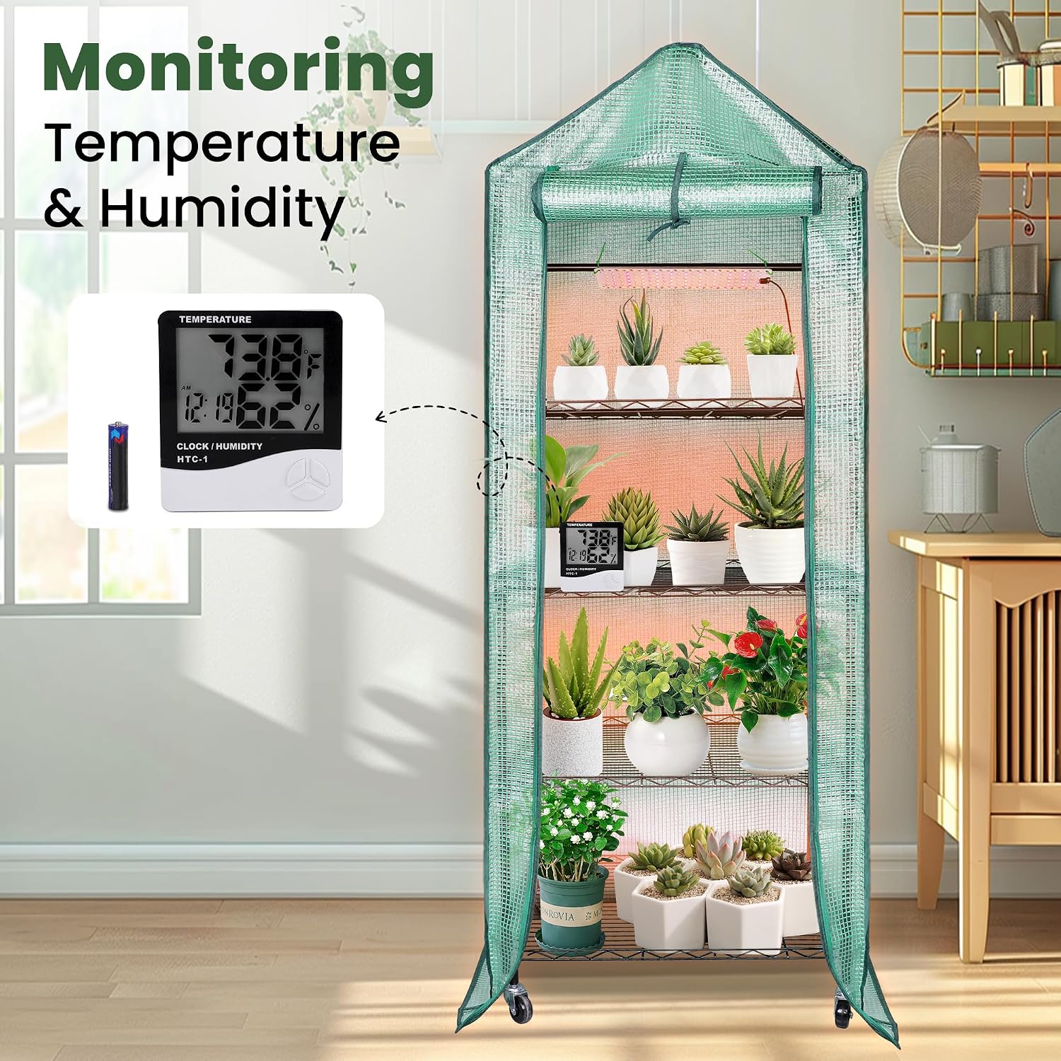 DazSpirit 4-Tier Mini Indoor Greenhouse with Grow Light, 70 x 23 x 19 in | Portable Plant Stand with PVC Cover