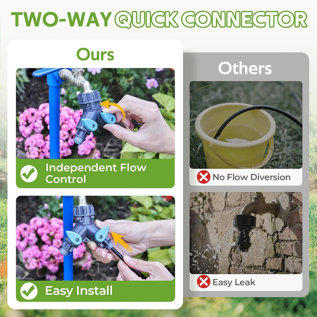 HIRALIY 100FT Misting Irrigation Kit | Quick-connect watering system with 16 adjustable 360° mist nozzles for raised