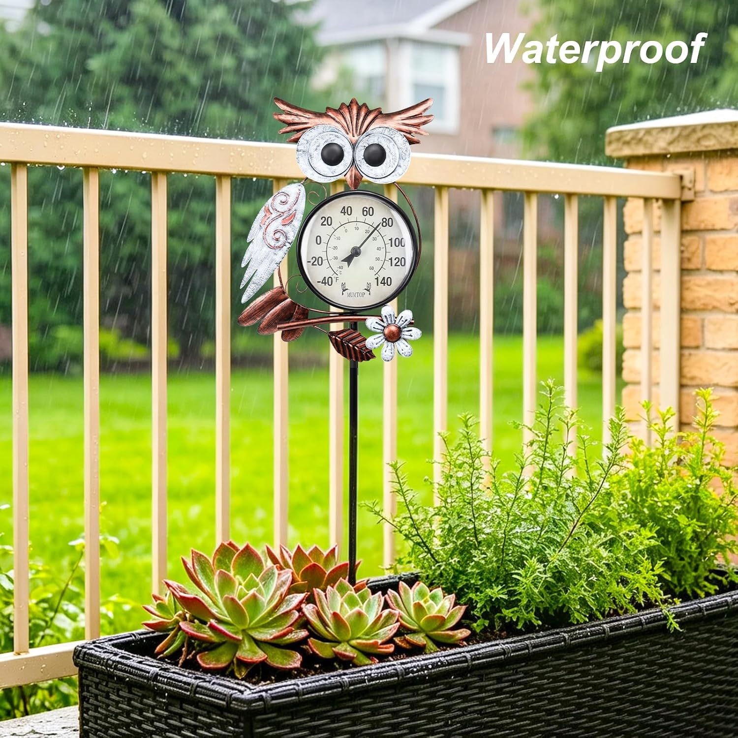 Outdoor Thermometer, Owl Outside Decor for Patio, Yard and Garden | No Battery Needed Waterproof Indoor and Outdoor