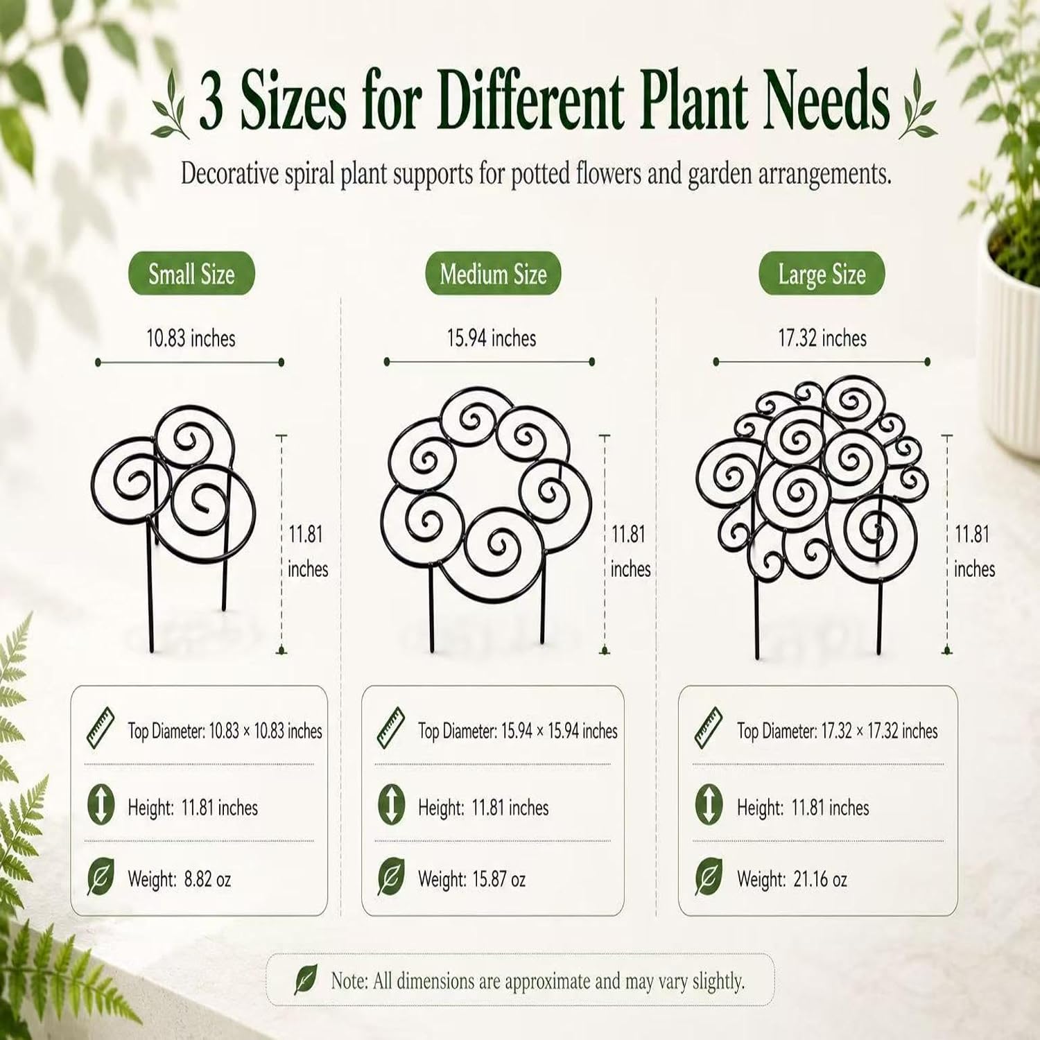 Spiral Metal Plant Support Ring, Heavy Duty Peony Cage, Rustproof Garden Support for Flowers, with 196in Hook Surface