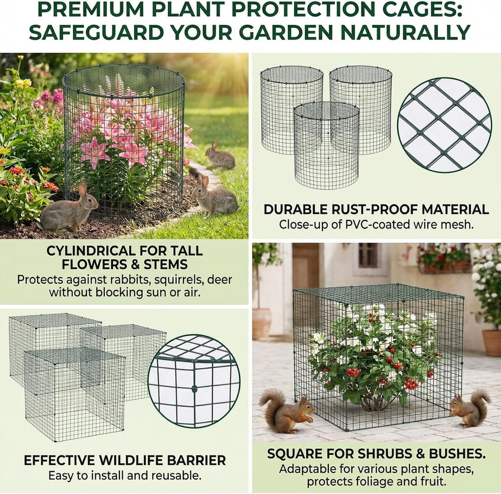 6 Set Garden Plant Protectors from Animals 12'' x 12'' Metal Wire Protectors Cage with Stakes, Metal Mesh and