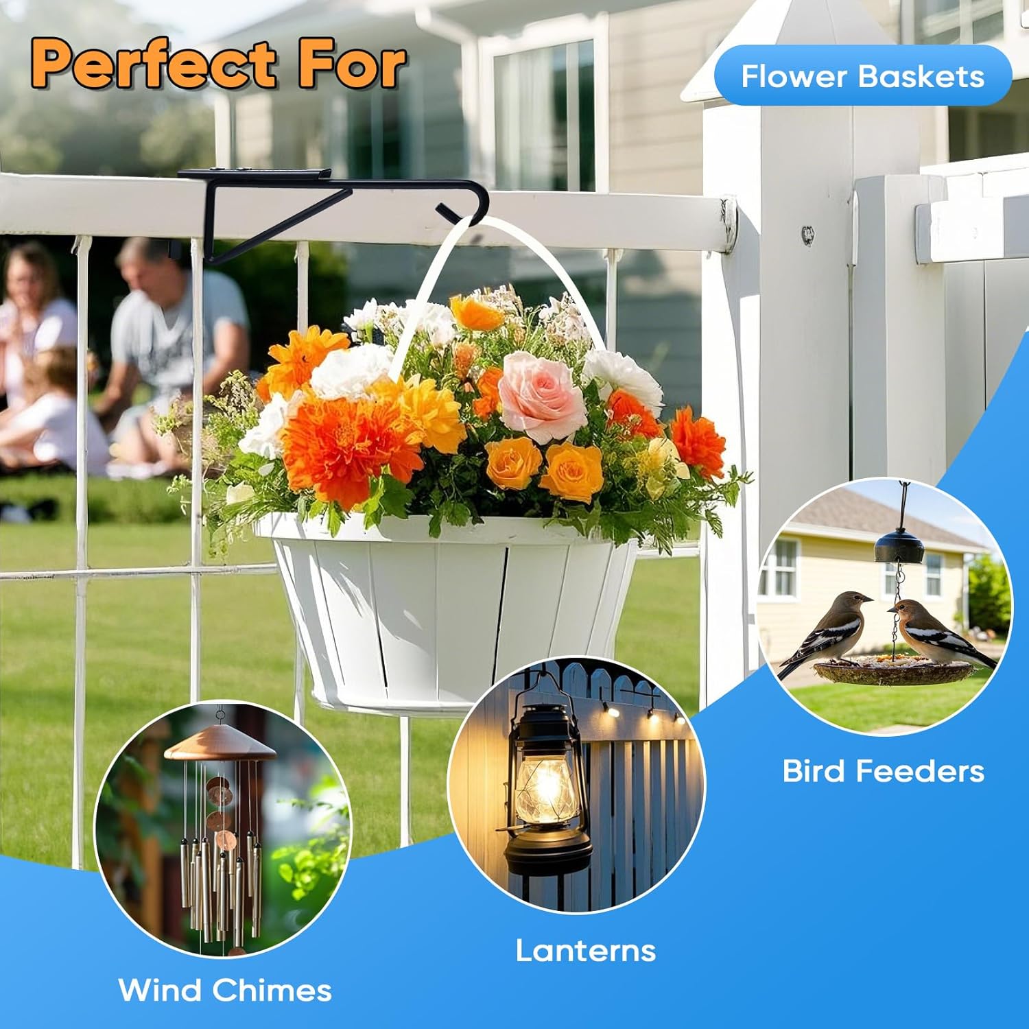 4Pack Adjustable Vinyl Fence Hooks Fit Fence Widths 0.75-3 Inch, Heavy Duty Vinyl Fence Plant Hangers for Hanging Plant