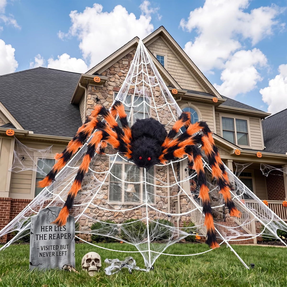 Halloween Decorations Outdoor Spider Webs:1Pcs Giant Spiders-Outdoor Use