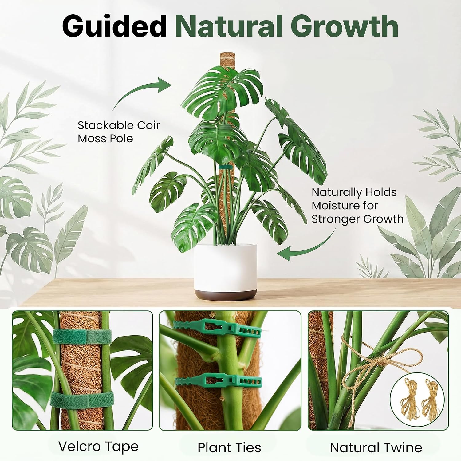4 Pack 22" Moss Pole Monstera Plant Support - Stackable up to 70" - Plant Stakes for Indoor Climbing Plants Potted