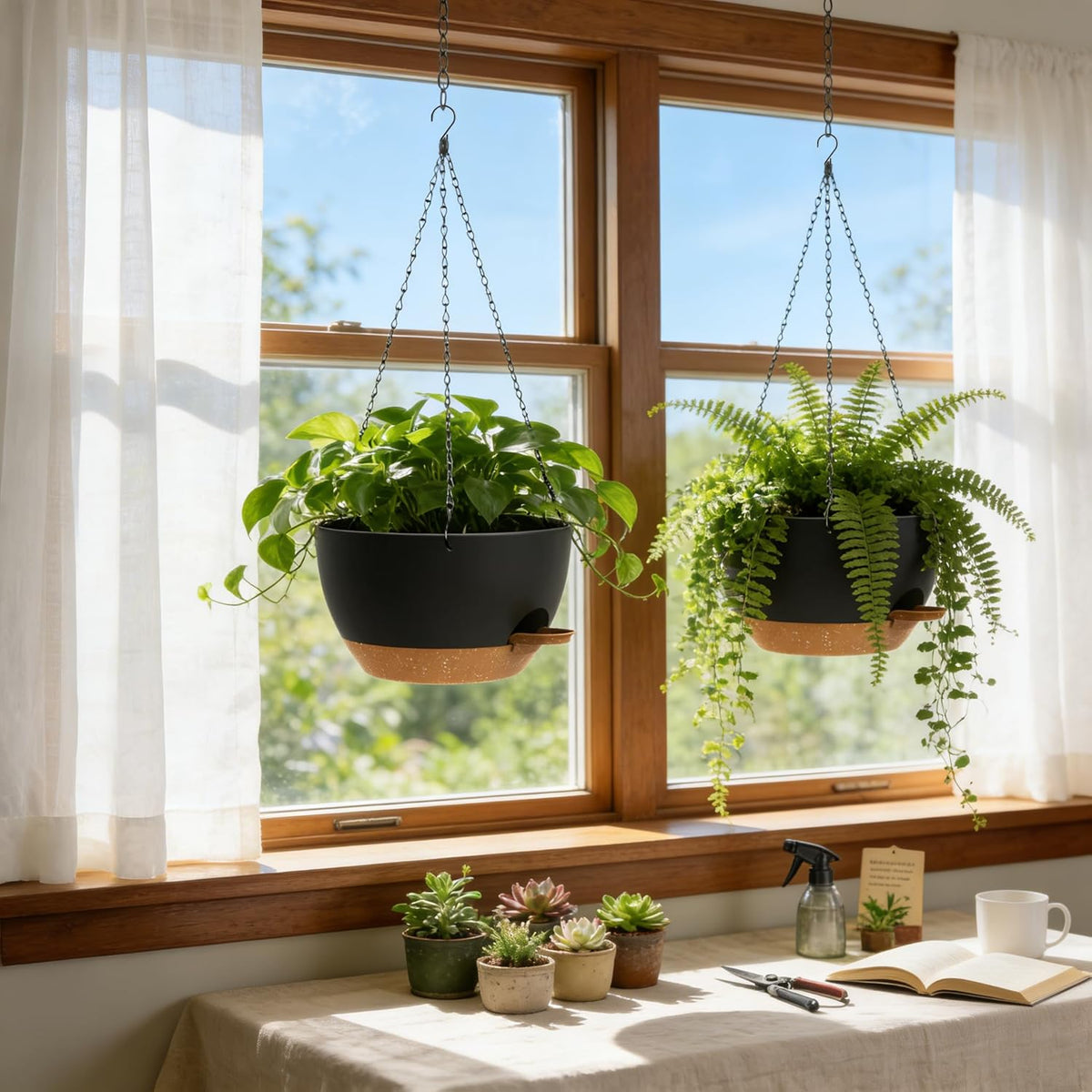 UOUZ 13 Inch 2 Pack Large Self Watering Hanging Planters for Indoor Outdoor Plants, Hanging Plant Pots with Removable