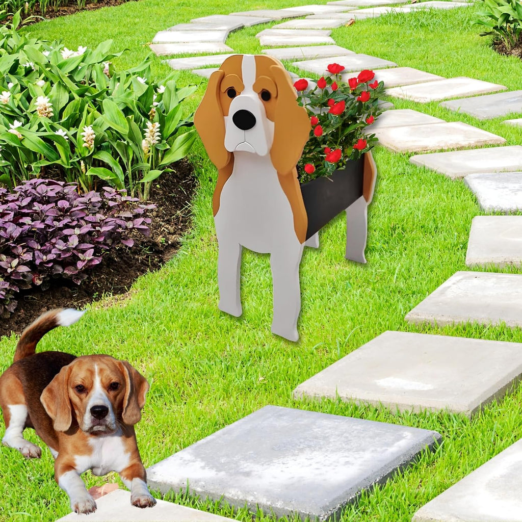 Beagle Dog Planter Pots, Animal Shaped Flower Pot | Cute Plant Gift for Women and Pet Lovers, Indoor Outdoor Garden