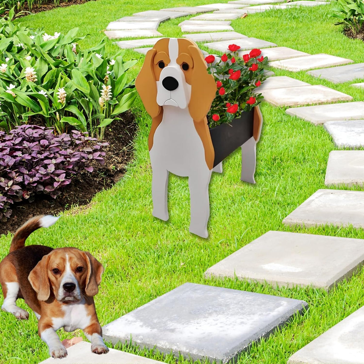 Beagle Dog Planter Pots, Animal Shaped Flower Pot | Large Cute Plant Gift for Women and Pet Lovers, Indoor Outdoor