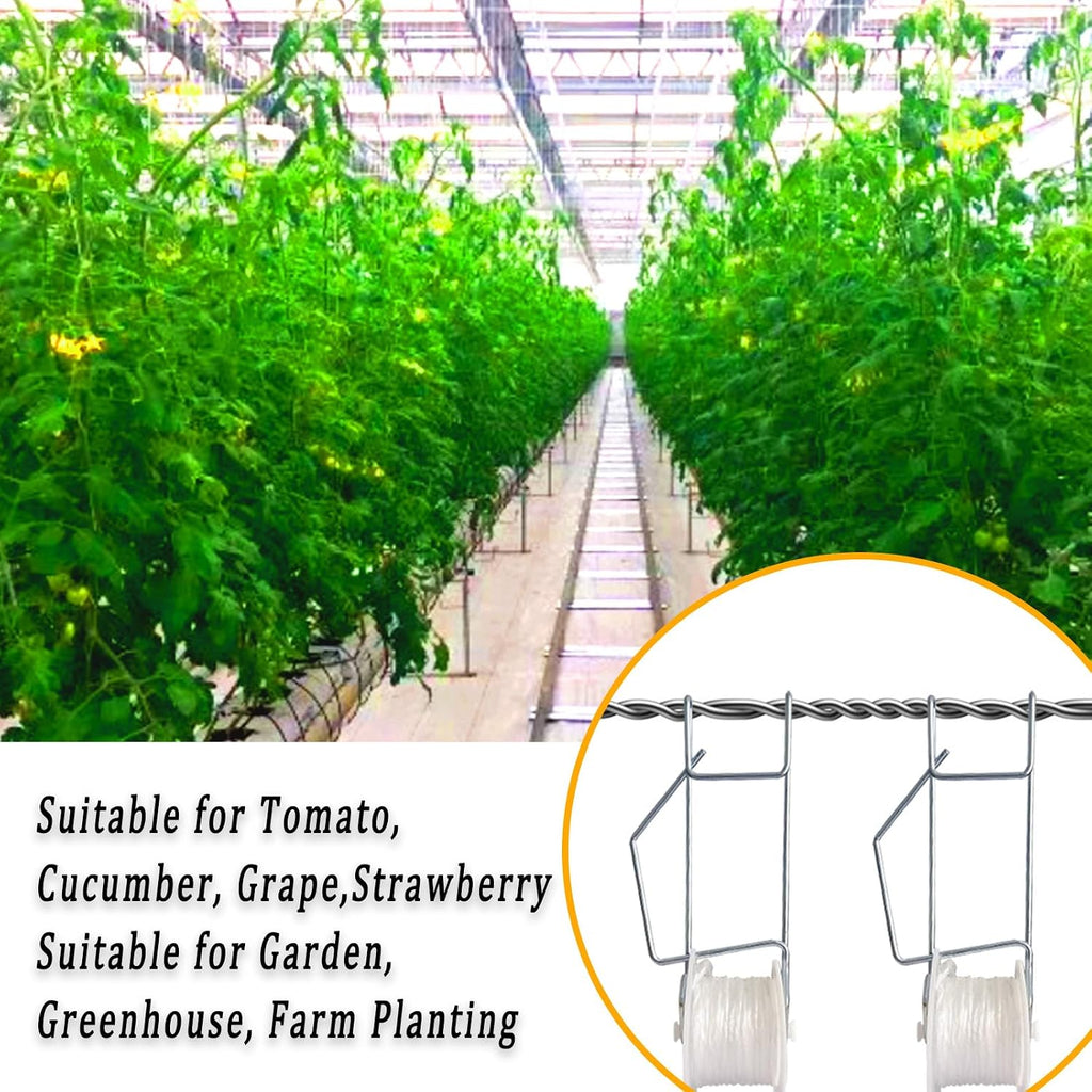 20Pack Tomato Trellis Roller Hooks,Greenhouse Trellising Kit with 100Pcs String Zip Ties for Tomatoes,Vine Twine