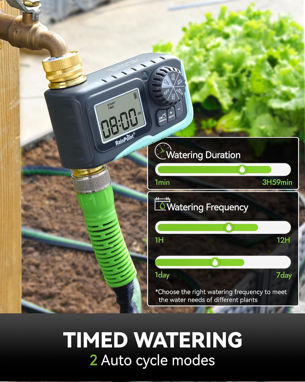 RAINPOINT Sprinkler Timer, 100% Metal Pipe Water Timer for Garden Hose, Programmable Hose Controller for Watering