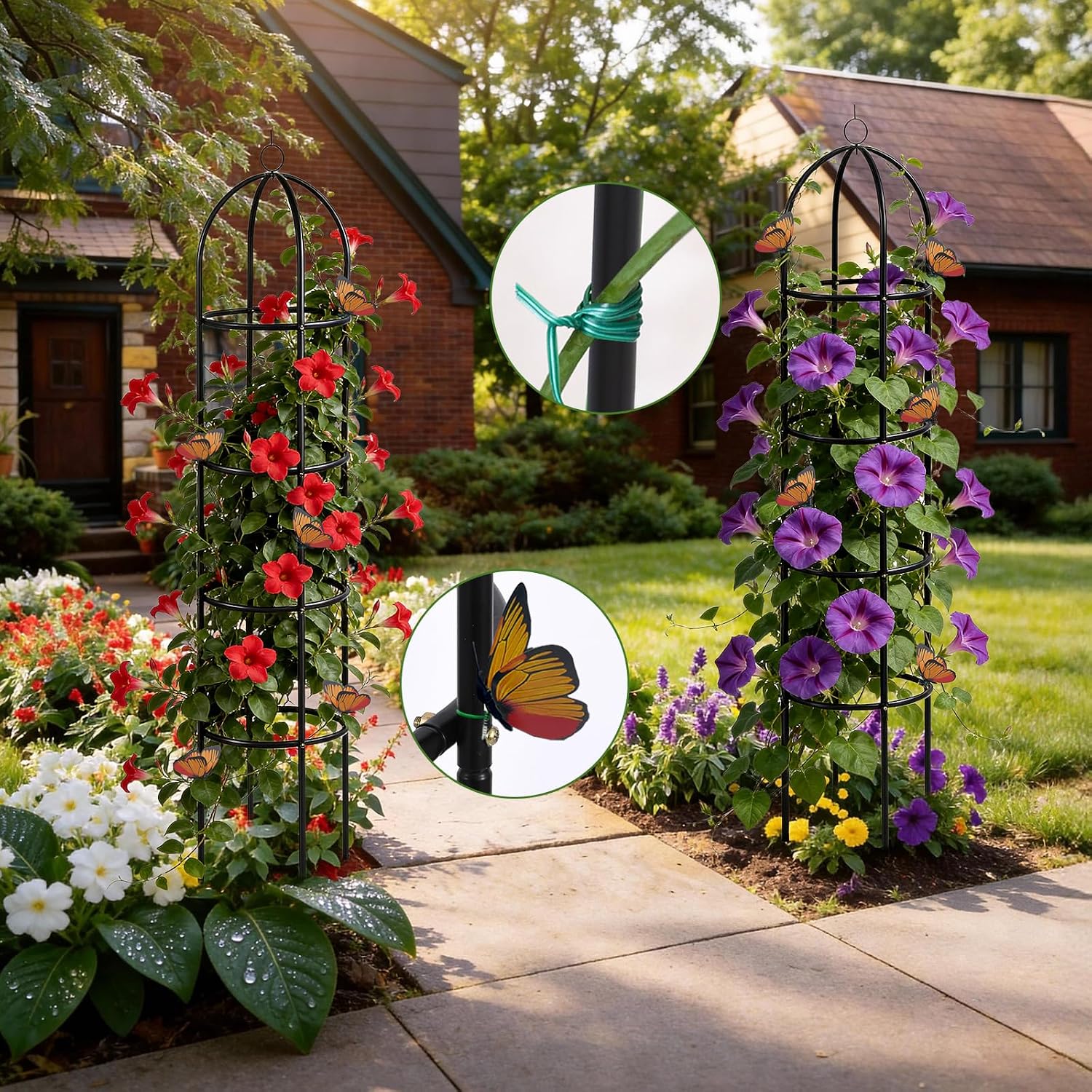 100% Metal 2pc Obelisk Garden Trellis 6.6 Feet Tall Sturdy Plant Support | Climbing Vines and Flowers Stands,Upgrade