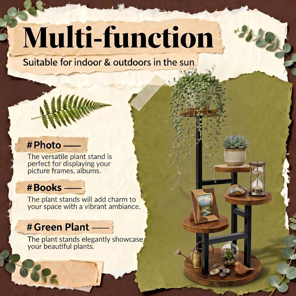 4 Tier Plant Stand Indoor | Metal Wood Plant Stands For Indoor Plants, Corner Tiered Flower Plant Shelf Rack for Living