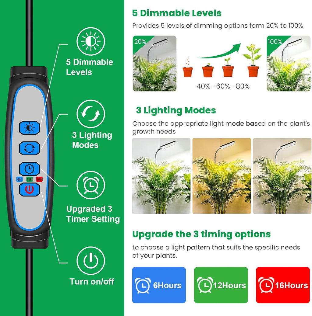 Plant Lights for Indoor Growing, 306LEDs Full Spectrum Grow Light | 7.9in Grow lights, 10-65in Height Adjustable for