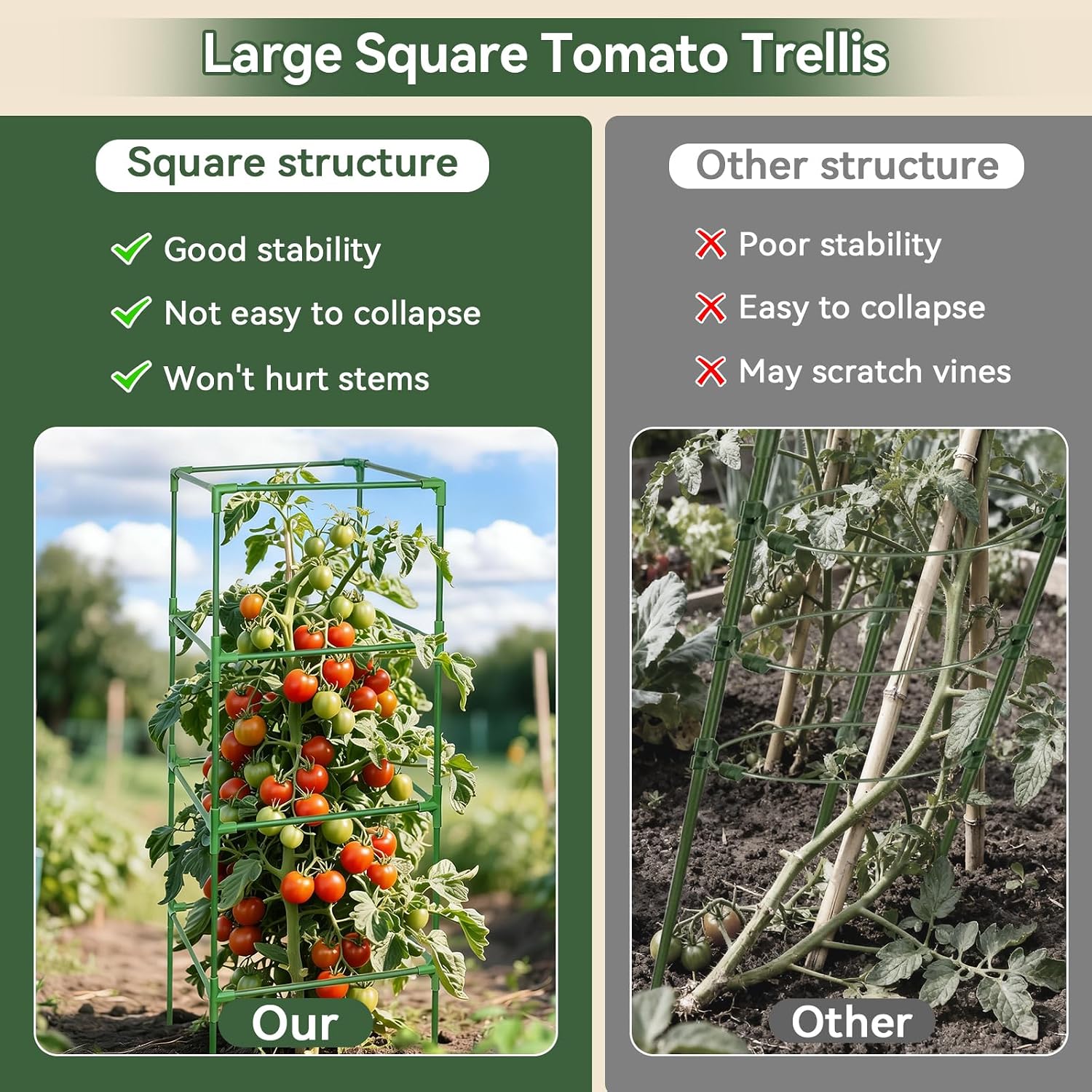 4 Pack 72" Tomato Cages for Garden, Heavy Duty Adjustable Plant Support | For Climbing Plants and Vegetables