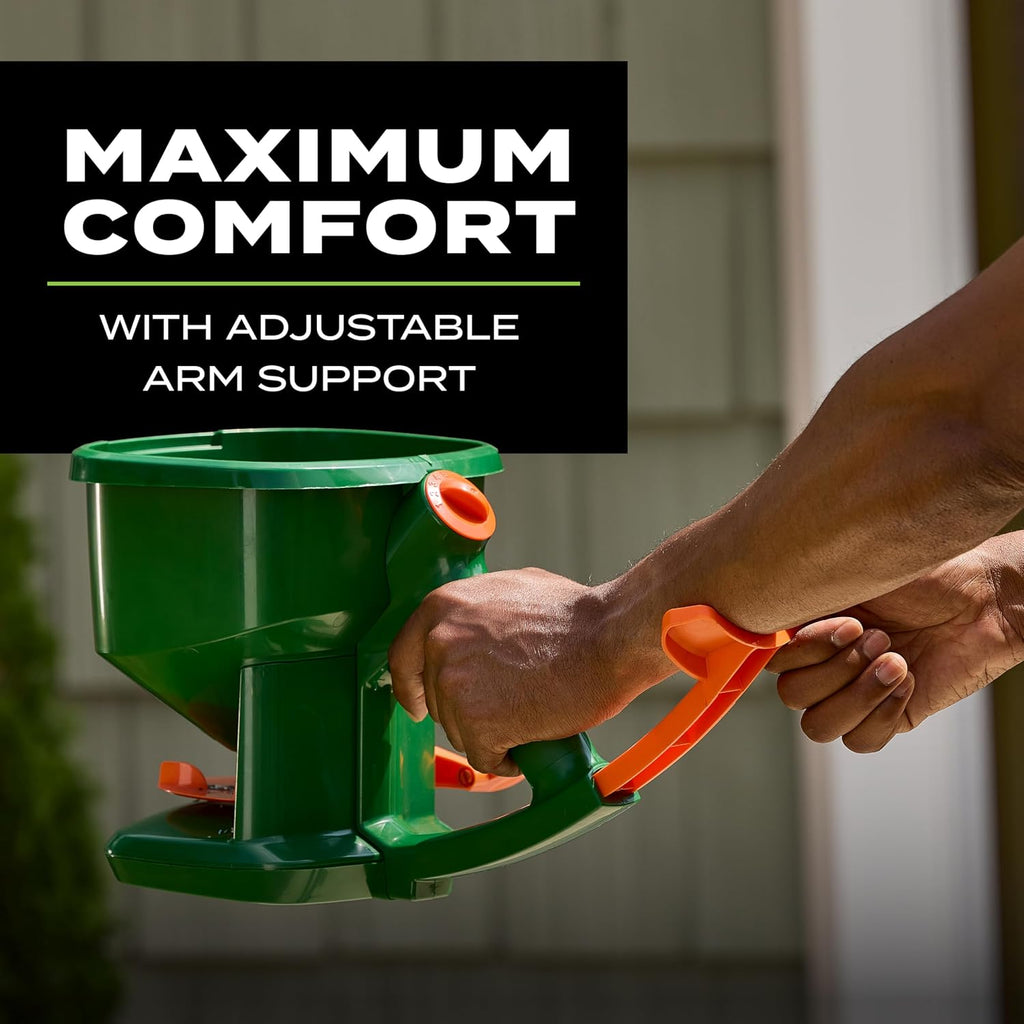 Scotts Whirl Hand-Powered Spreader | For Grass Seed, Lawn Fertilizers, Salt, and Ice Melt, Handheld Spreader Holds up