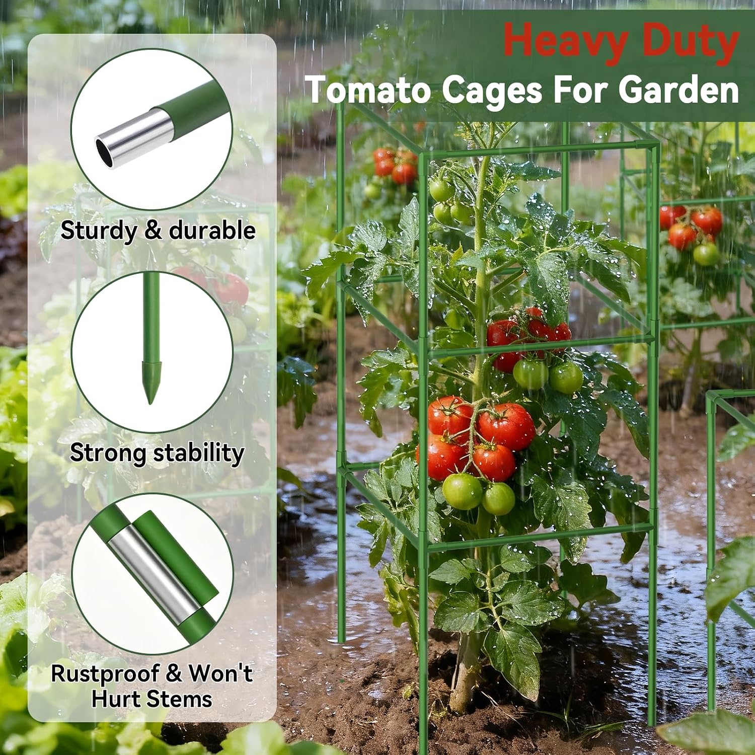4 Pack 72" Tomato Cages for Garden, Heavy Duty Adjustable Plant Support | For Climbing Plants and Vegetables