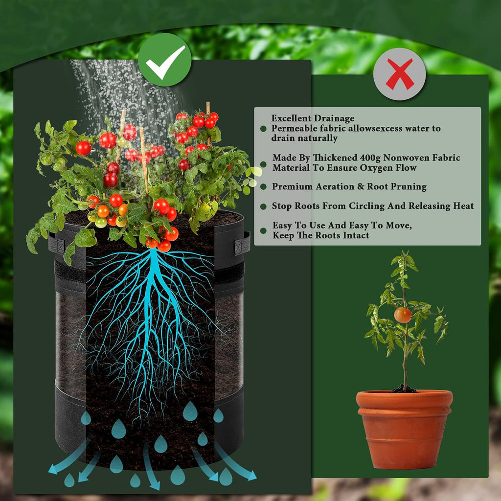 3 Pack 15 Gallon 360° Visibility Potato Grow Bags with Shading Flap | Plant Grow Bags for Growing Potatoes Heavy Duty