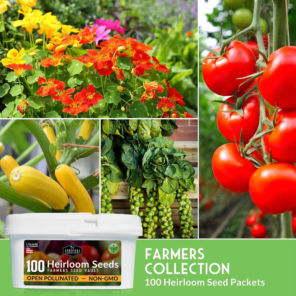 Farmer Seed Vault – 100 Packs of Seed for Heirloom Vegetable Gardens | Non-GMO Vegetables, Fruits, Herbs for Planting –