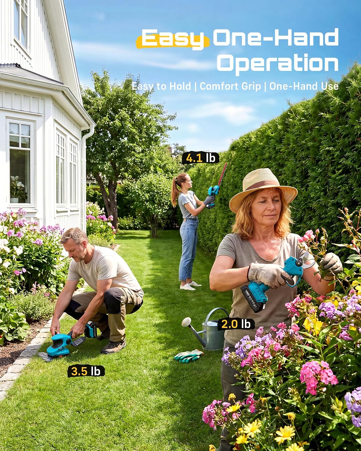 SEESII 3-in-1 Electric Pruning Shears, Cordless Hedge Trimmer & Grass Shear | 1.4'' Pruning Shears, 12" Shrub Trimmer &