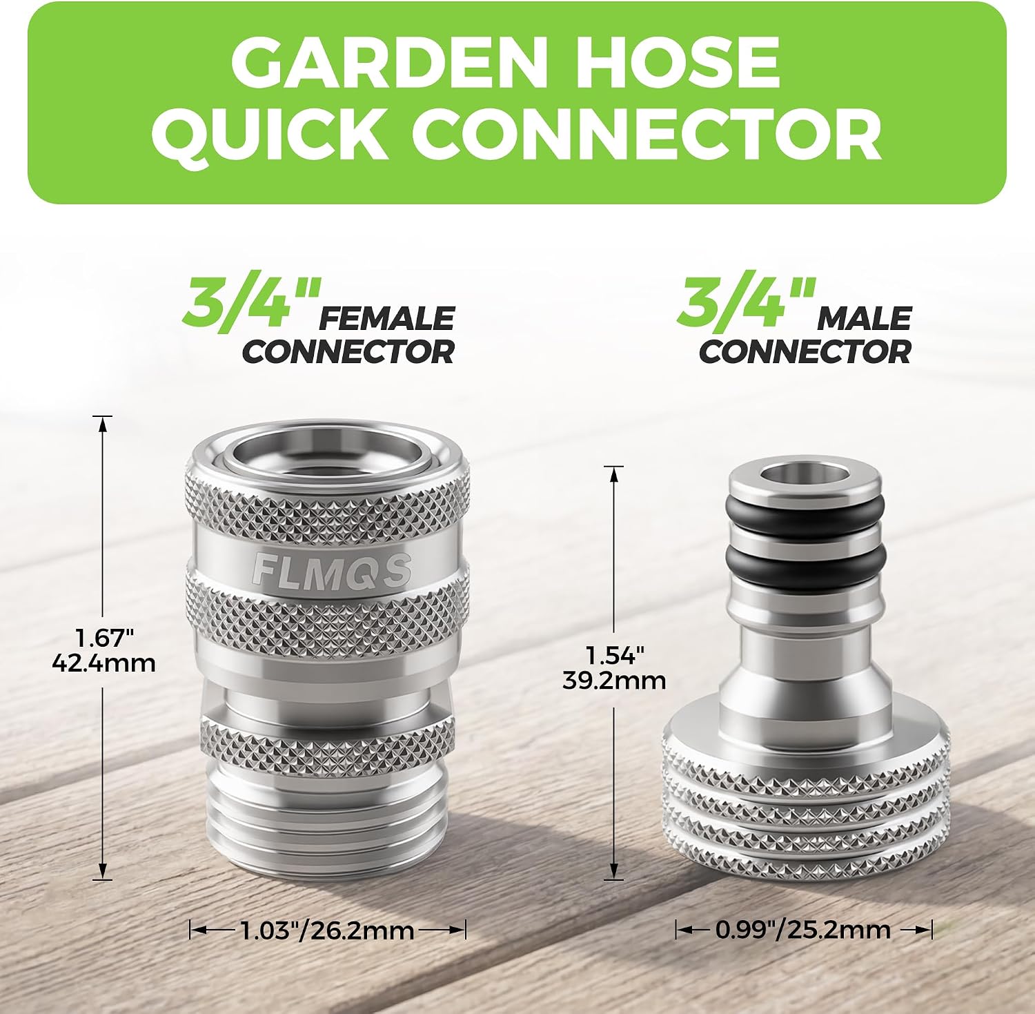 Garden Hose Quick Connector - 3/4" GHT Solid Stainless Steel Water Hose Quick Connect, Leak-Proof Male & Female