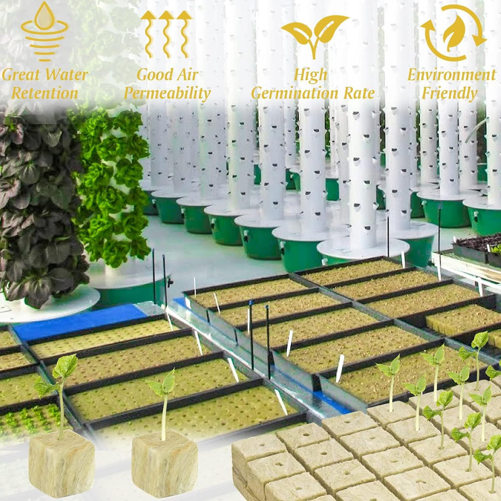 Halatool 2 Inch Rockwool Cubes for Hydroponics, 192 Plugs Seed Starter Cube | High Germination Rate for Vegetables &