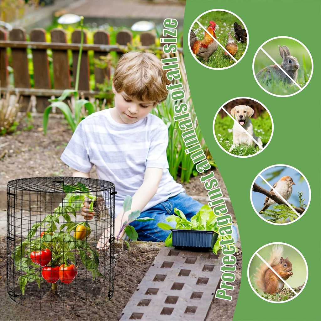 5 Packs Garden Plant Protectors from Animals,Metal Plant Cage,11.8"x 12.6" | Chicken Wire Cloche with Ground Stakes and