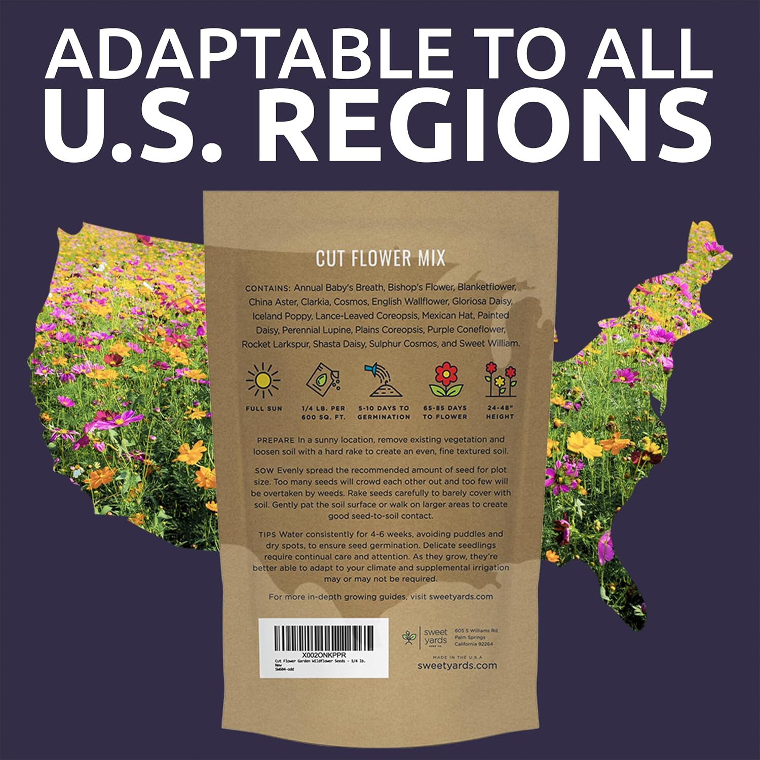 Cut Flower Garden Seeds - Bulk 1/4 Pound Bag - Over 30,000 Fresh Open Pollinated Non-GMO Wildflower Seeds - Long