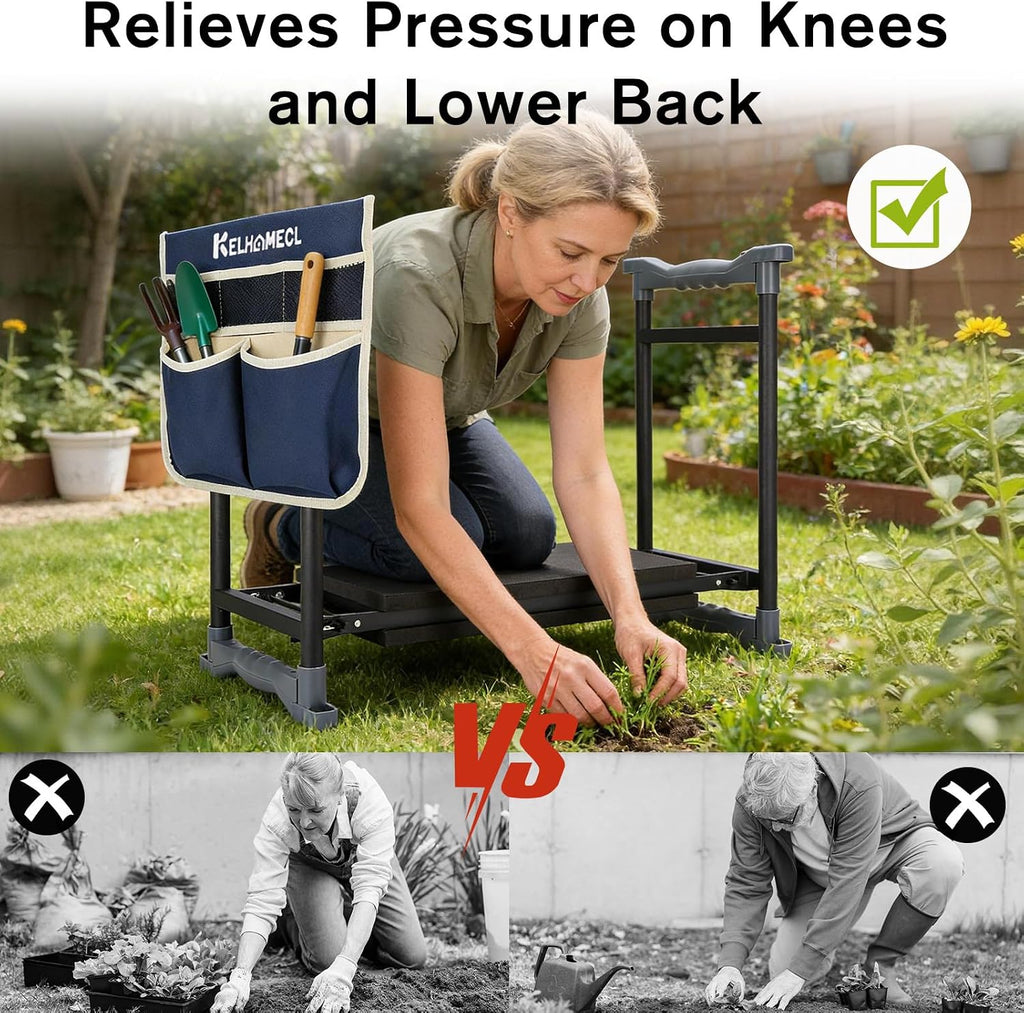 Garden Kneeler and Seat with Umbrella,Heavy Duty Gardening Bench and Stool | 2-in-1 Foldable Gardening Stool with