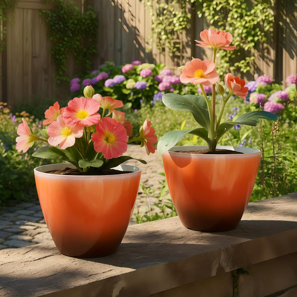 Vanslogreen Plant Pots for Indoor Outdoor Plants, Pack of 4 Plastic Flower Pots with Drainage Holes and Saucers, 8 Inch