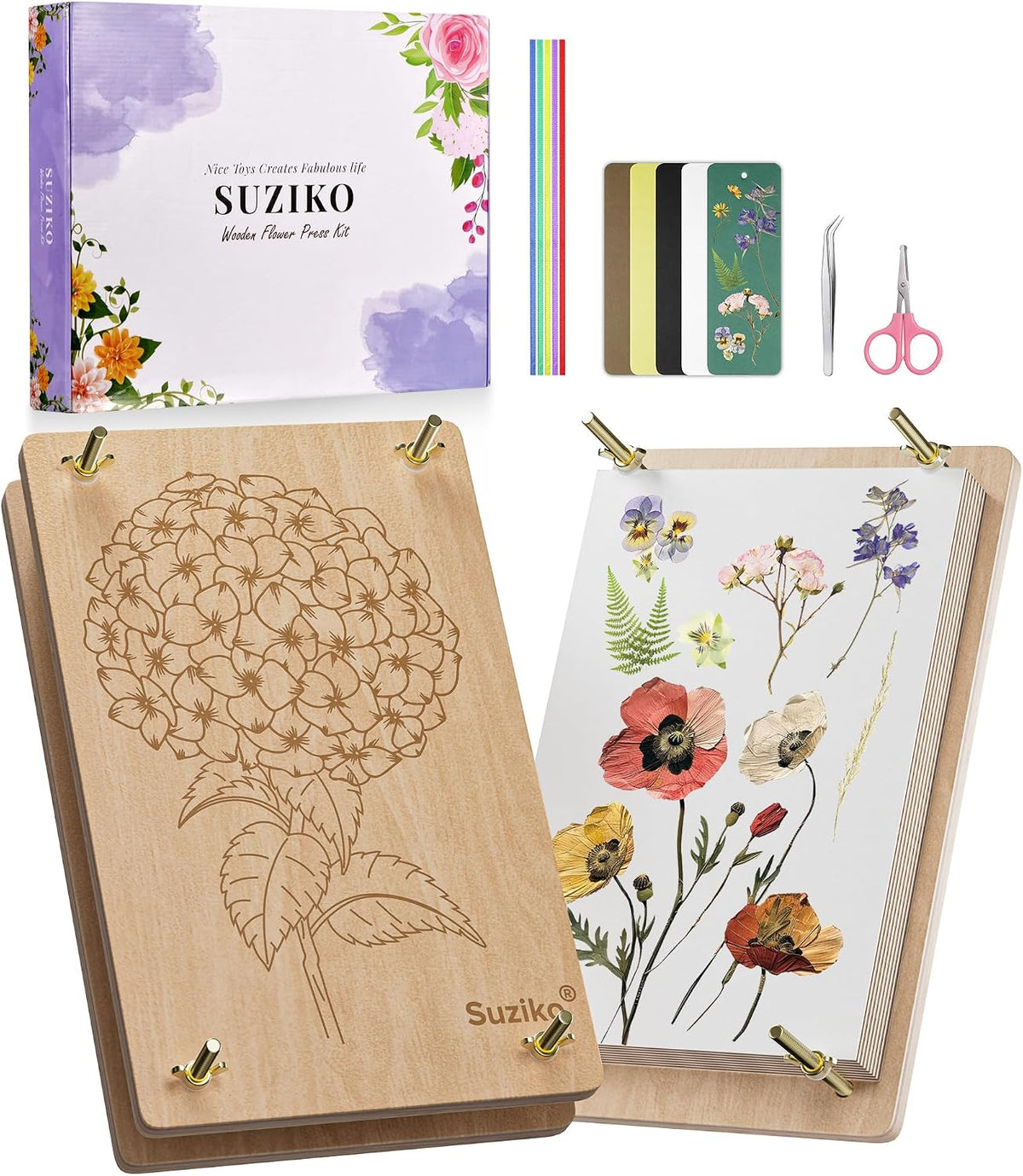 Suziko Large Flower Press Kit for Adults Kids 10.8 x 6.9 inch, Flower Plant Preservation Kit Arts and Crafts for Adults Leaf Press, Great Gift for Lovers, Medium Hydrangea
