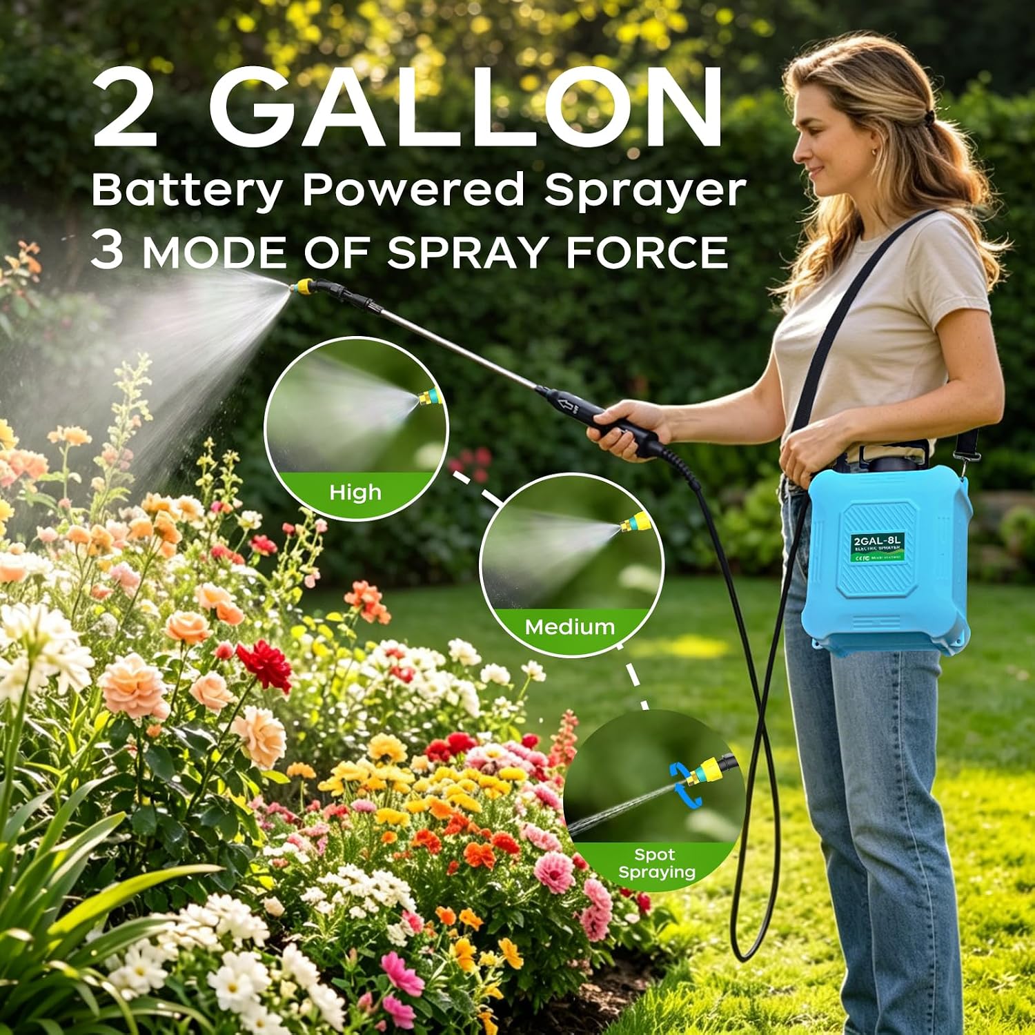 Battery Powered Sprayer 2 Gallon -Lightweight Electric Sprayer for Lawn and Garden Weed/Pest Control, Watering - with