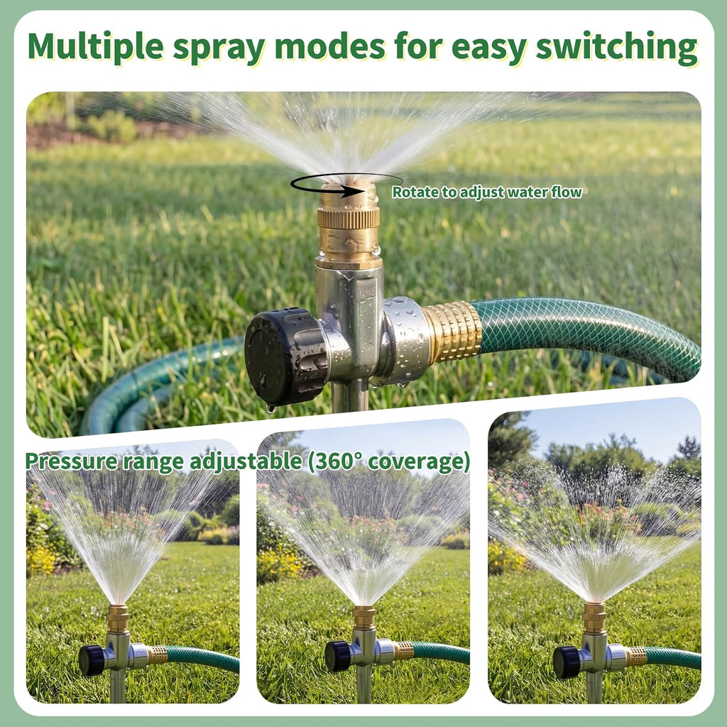 2 Pack Lawn Sprinkler with Hose, Metal Water Garden Sprinklers with Nozzle | Adjustable Brass Nozzle, Aluminum Alloy