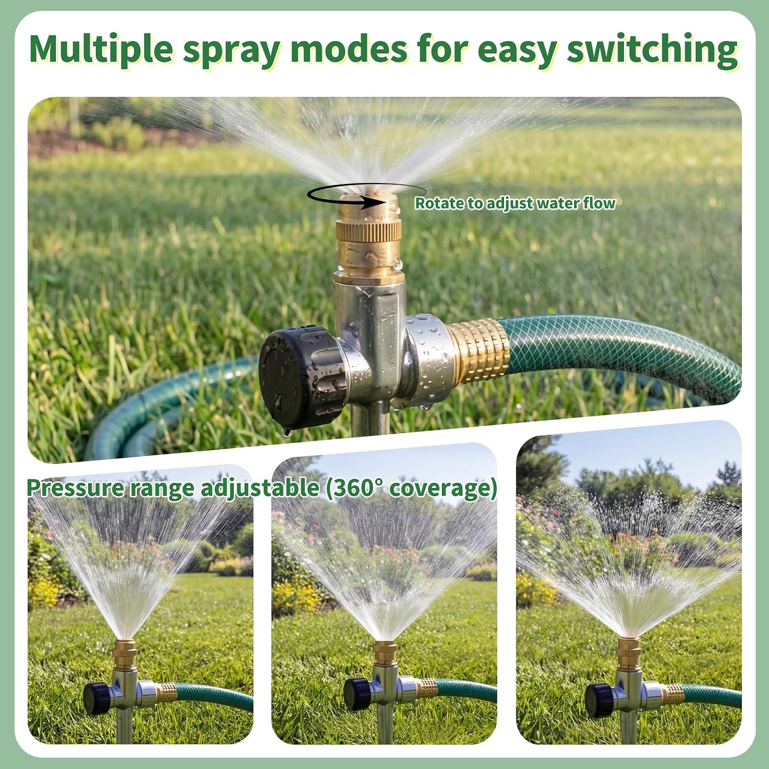 2 Pack Lawn Sprinkler with Hose, Metal Water Garden Sprinklers with Nozzle | Adjustable Brass Nozzle, Aluminum Alloy