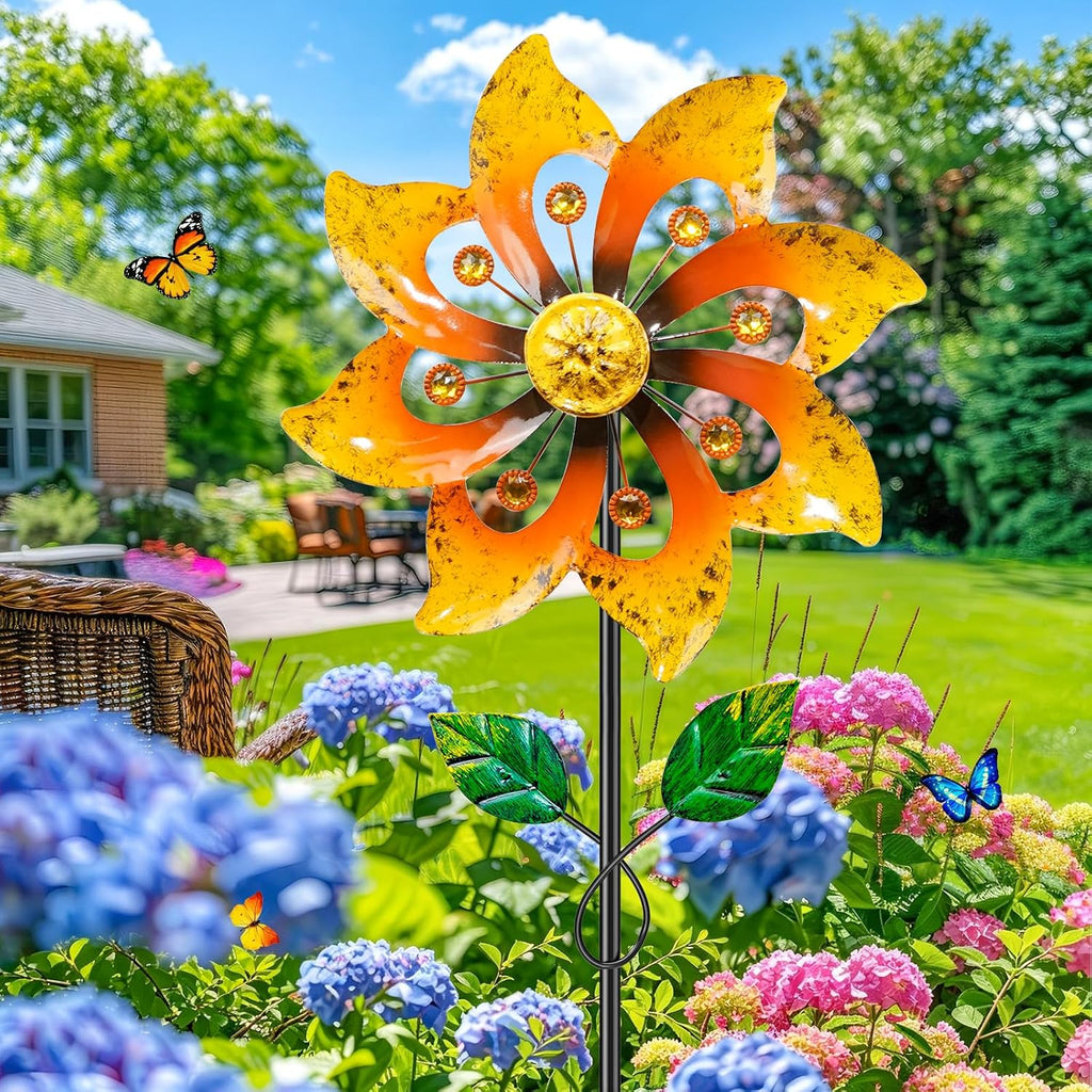 2pcs Metal Wind Spinners Outdoor with Stake for Yard Lawn Garden | 36.8in Wind Sculpture Spinner with Metal Stake