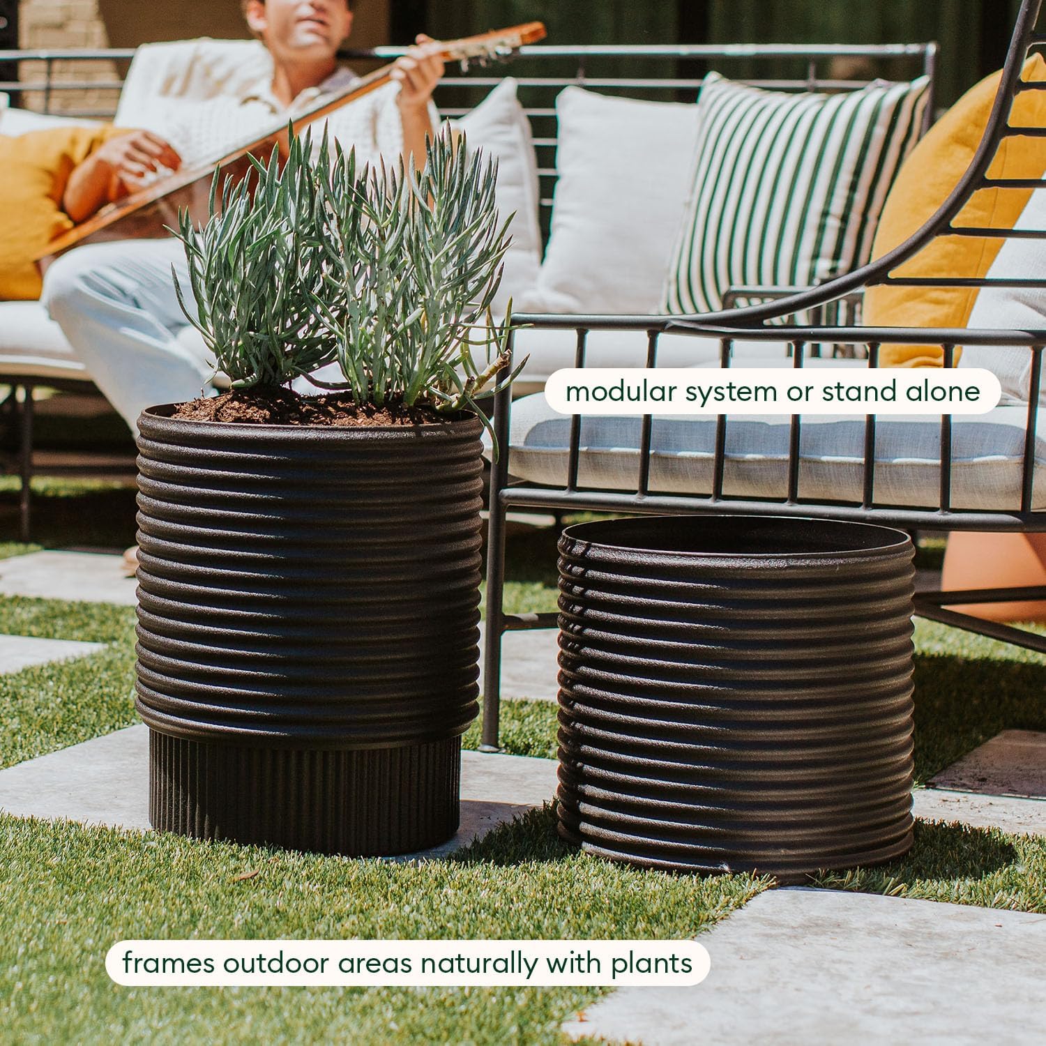 Veradek Mod Series Short Planter - Round Outdoor Planter | Made From a Durable Plastic-Stone Composite With Pre-Drilled