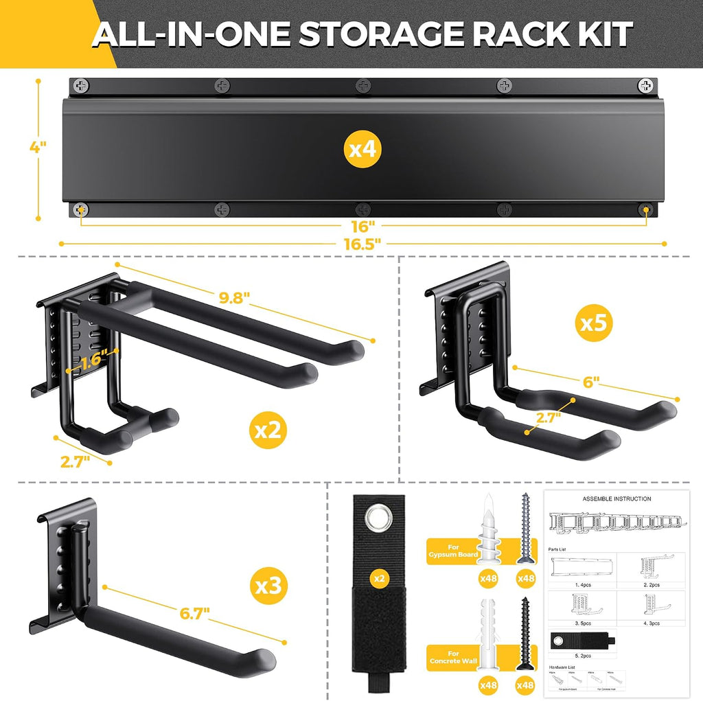 LBT 66" Garage Tool Organizer Wall Mount - 720lbs Garden Tool Organizer | Anti-Rust, Adjustable Hooks, Sheds Garden