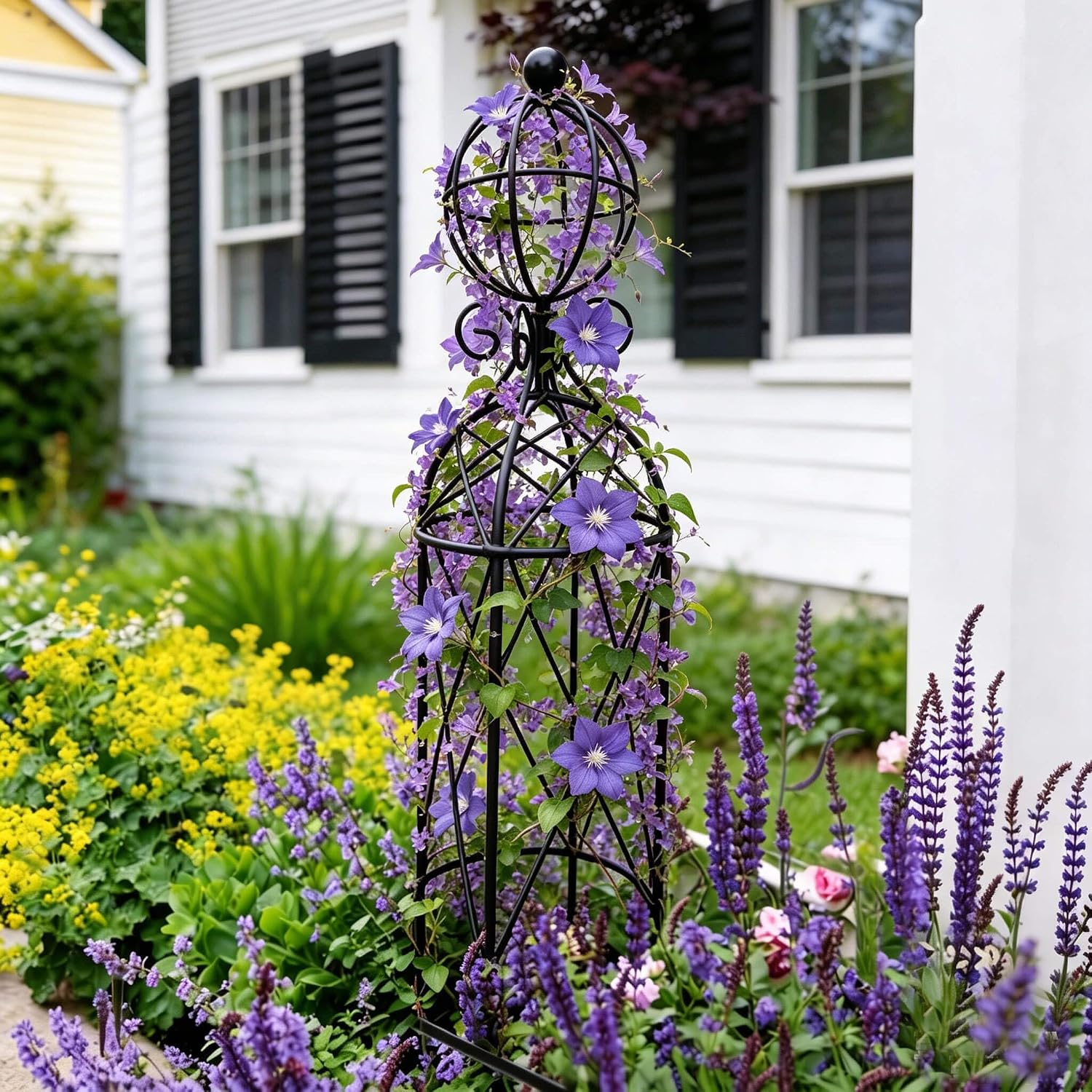 2-Pack Metal Garden Obelisk Trellis, 28" Geometric Sphere Plant Support | Tool-free assembly; fits 9–12in planters