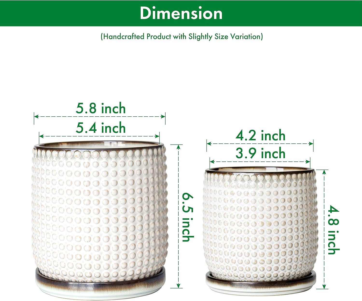 D'vine Dev Beaded Ceramic Planter Pots, 4/6 in, Smoked White, 27-D-U-1 | Embossed Dot Texture, with Drainage Hole and