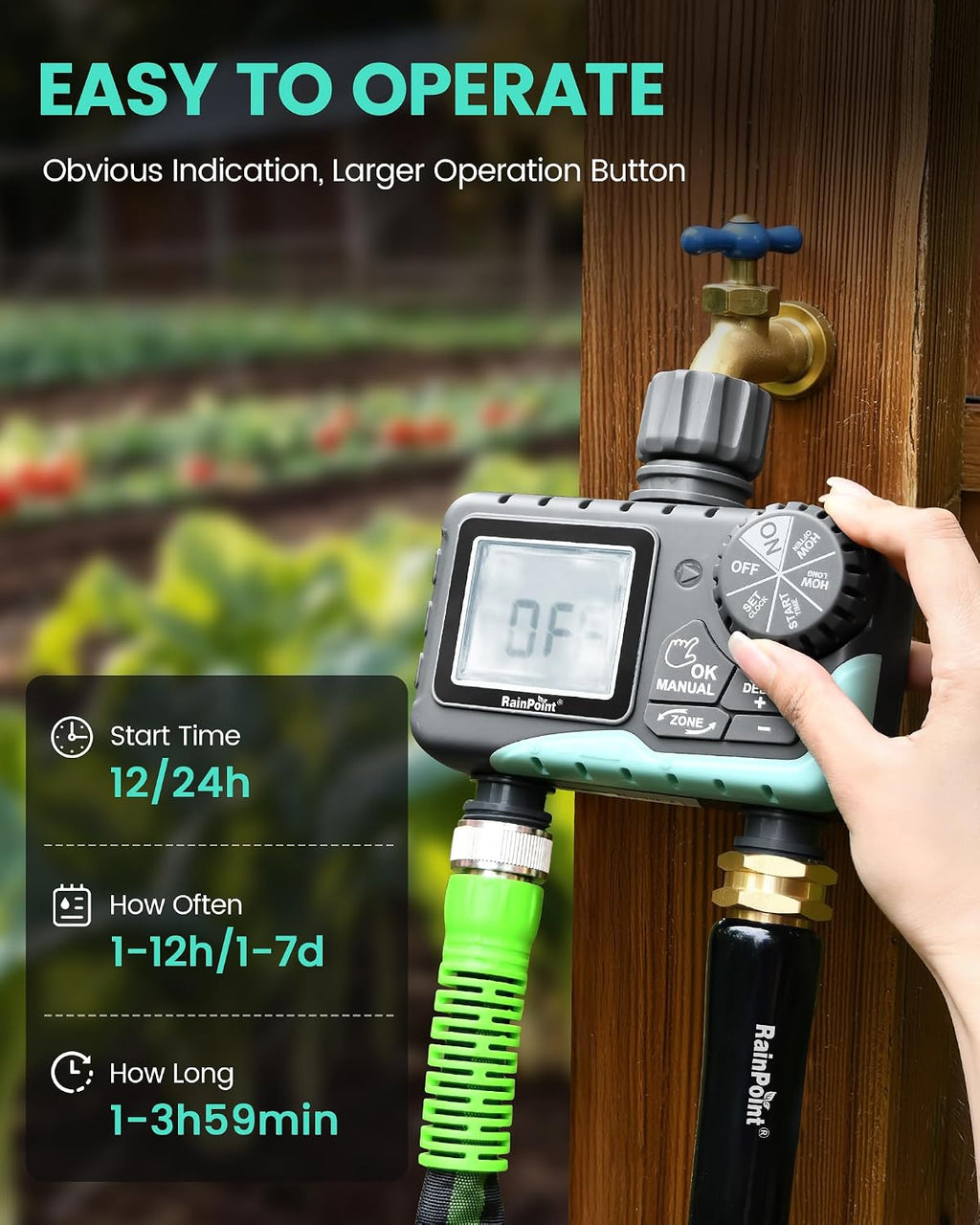 RAINPOINT Sprinkler Timer 2 Outlet, Water Timer for Garden Hose, Programmable Drip Irrigation for Yard Outdoor