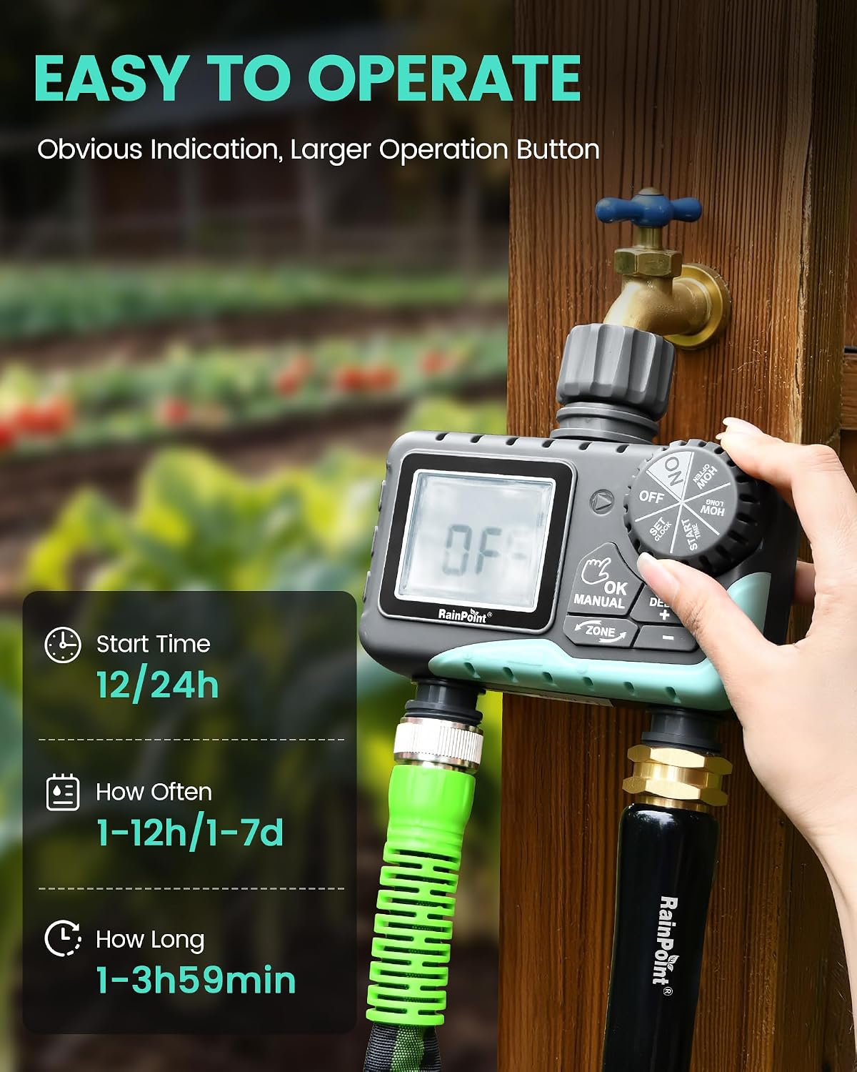 RAINPOINT Sprinkler Timer 2 Outlet, Water Timer for Garden Hose, Programmable Drip Irrigation for Yard Outdoor