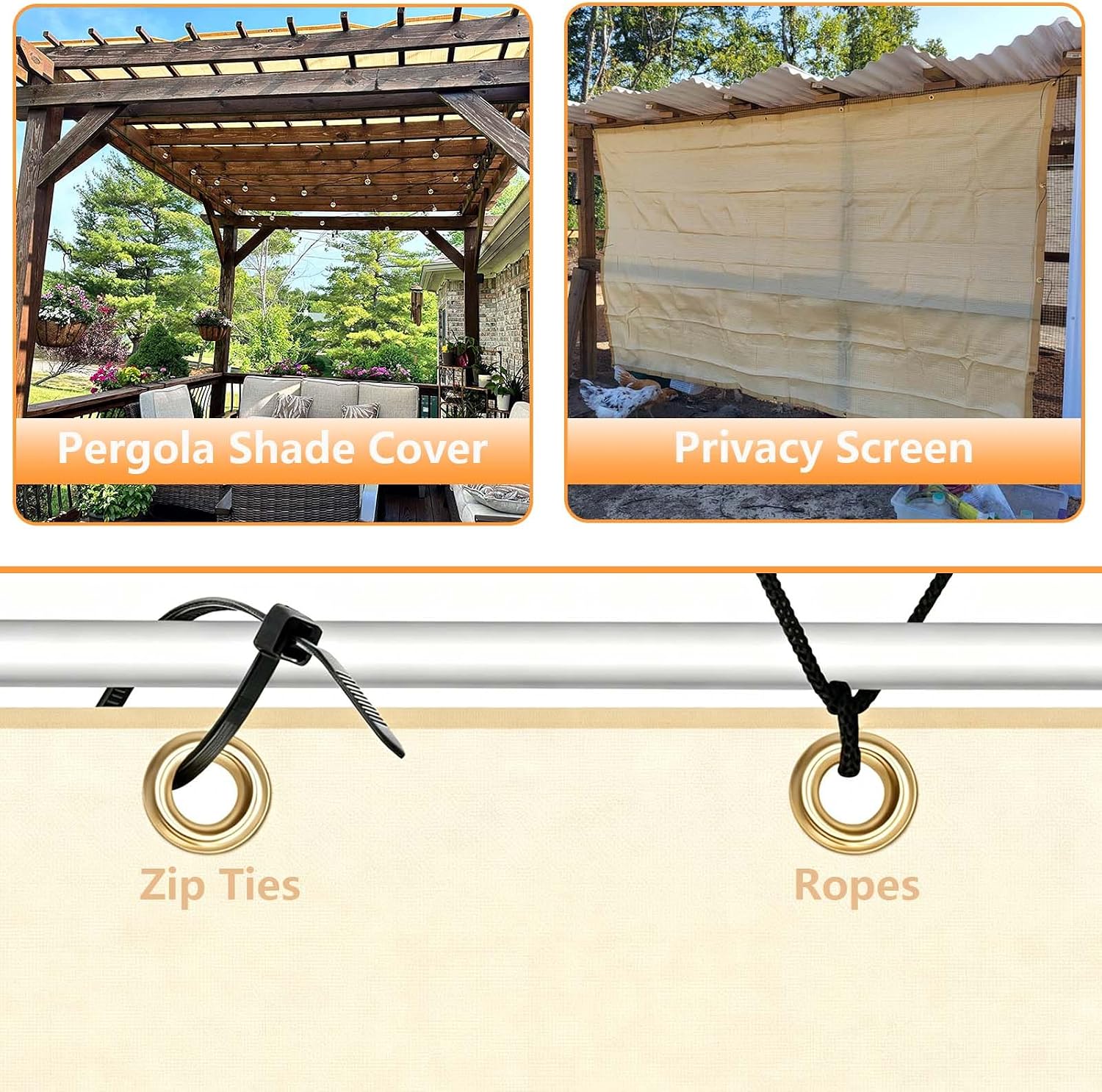 POYEE 90% Sun Shade Cloth, 6x20ft Pergola Shade Cover with Grommets | Outdoor Sun Shade Screen Fabric for Patio