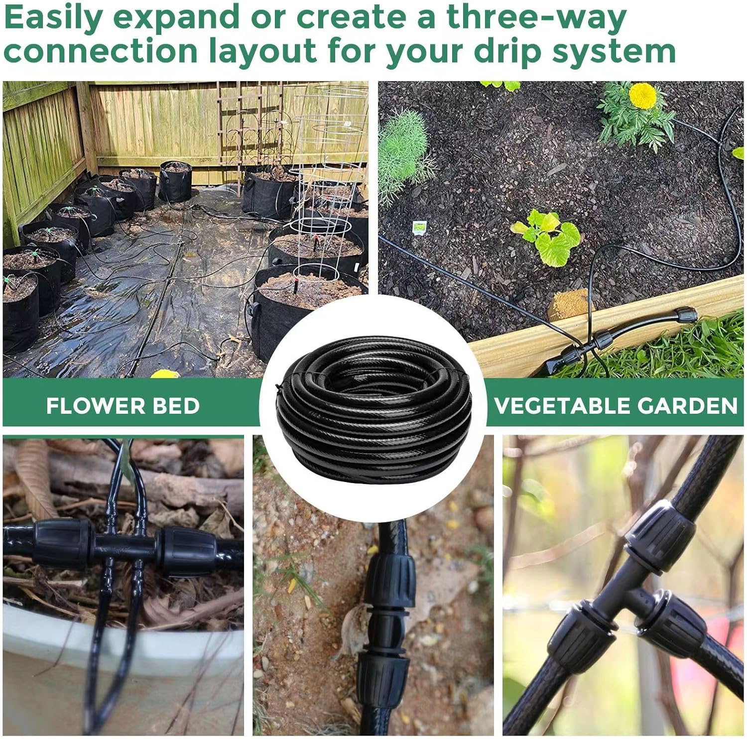 Maotong 40 FT 1/2 inch Drip Irrigation Tubing Main Line Hose Tube for Garden Irrigation System (Includes 1/2" Straight