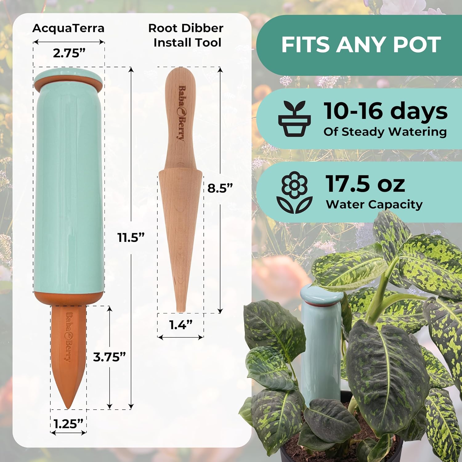 Terracotta Watering Spikes 2 Pack 17.5oz Capacity Plant Watering Devices Self Watering Spikes Large Plant Watering