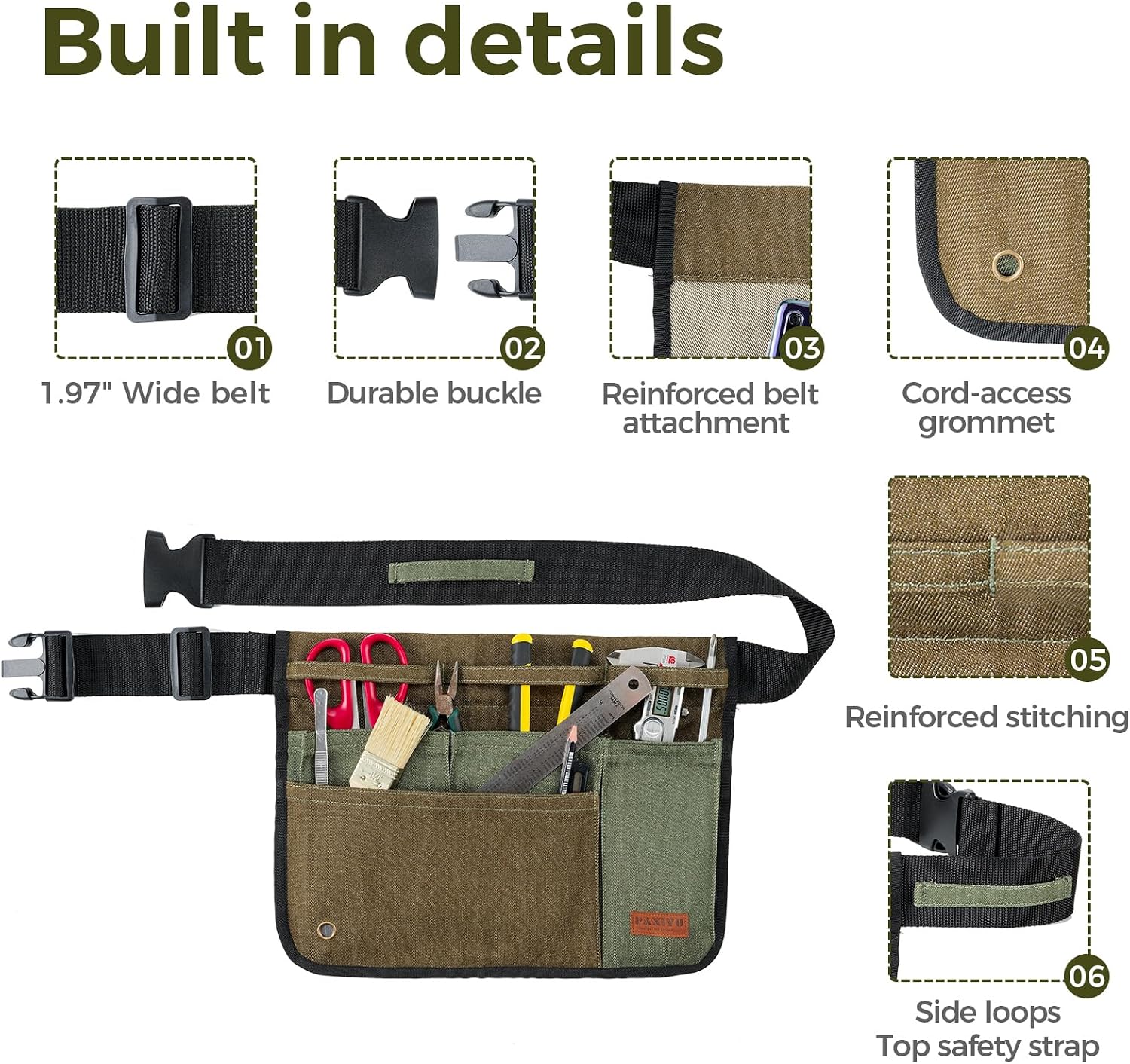Garden Tool Belt for Women & Men, Wide Denim Garden Apron with 5 Pockets, Adjustable Utility Tool Pouch for Gardening